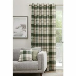 Fusion Green Balmoral Check Eyelet Curtains