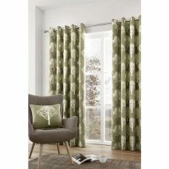 Fusion Green Woodland Eyelet Curtains