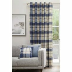 Fusion Blue Balmoral Check Eyelet Curtains