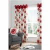 Fusion Red Adriana Floral Lined Eyelet Curtains