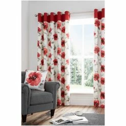 Fusion Red Adriana Floral Lined Eyelet Curtains -Fusion Shop unnamed file 291