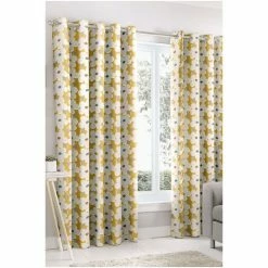 Fusion Ochre Yellow Aura Retro Floral Lined Eyelet Curtains -Fusion Shop unnamed file 310