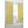 Fusion Ochre Yellow Delft Skandi Geo Leaf Lined Eyelet Curtains