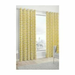 Fusion Ochre Yellow Delft Skandi Geo Leaf Lined Eyelet Curtains -Fusion Shop unnamed file 324