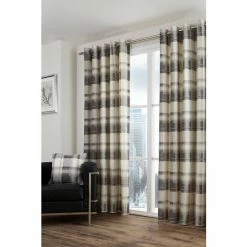 Fusion Natural Balmoral Check Lined Eyelet Curtains