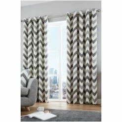 Fusion Ochre Yellow Chevron Geo Lined Eyelet Curtains