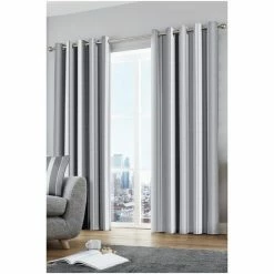 Fusion Grey/White Whitworth Stripe Lined Eyelet Curtains