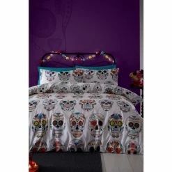 Fusion Multi Halloween Skulls Duvet Cover And Pillowcase Set