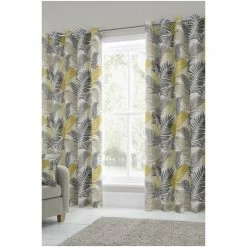 Fusion Yellow Tropical Eyelet Curtains