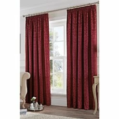 Fusion Red Eastbourne Damask Jacquard Lined Pencil Pleat Curtains
