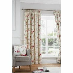 Fusion Red Jeannie Floral Lined Pencil Pleat Curtains